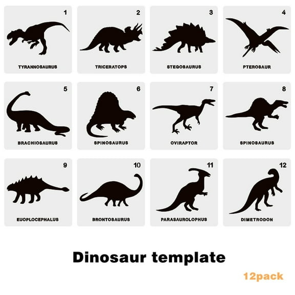 Creative and Colorful 12 Dinosaur Stencils for Children's Painting Projects