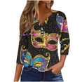 thumbnail image 2 of Mifsaly Mardi Gras Shirts for Women Cute Print V-Neck 3/4 Sleeve Blouse 3 Buttons Loose Dressy Casual Pullover Tops Funny Carnival Festival Shirt Fashion Spring Summer Basic Outfits L, 2 of 5
