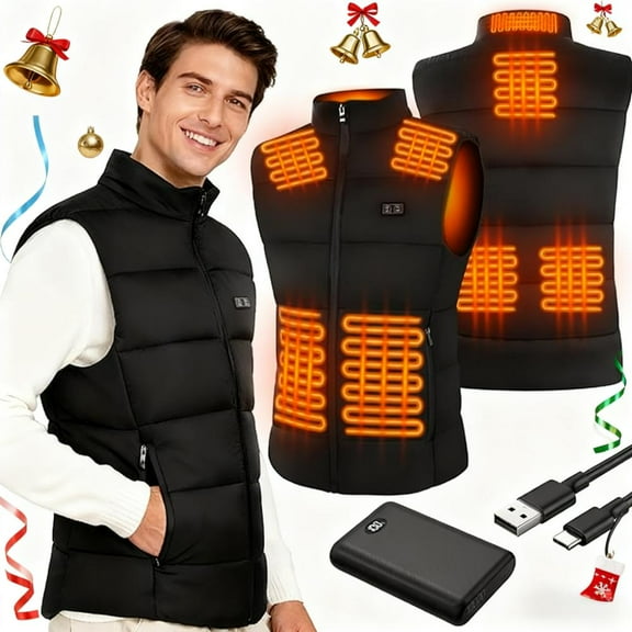 Heated Gilet for Men, Deepoter Heated Vest with 10000 mAh Power Bank, Heated Jacket with Multiple Heating Zones & 3 Temperature Settings, Heated Body Warmer for Fishing Skiing Camping.Christmas Gift