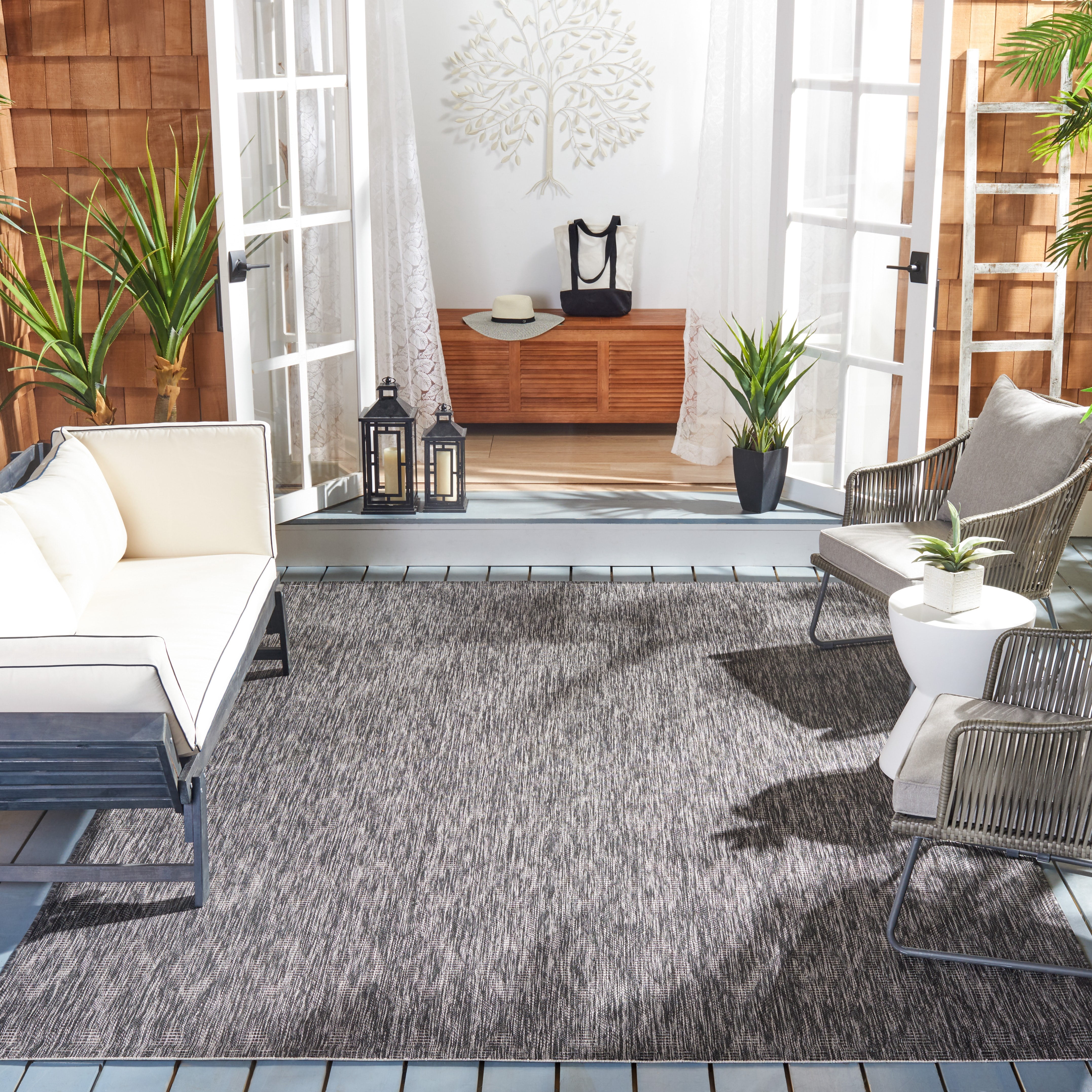 Safavieh Courtyard Teodor Geometric Indoor/Outdoor Area Rug, Black, 9' x 9' Square