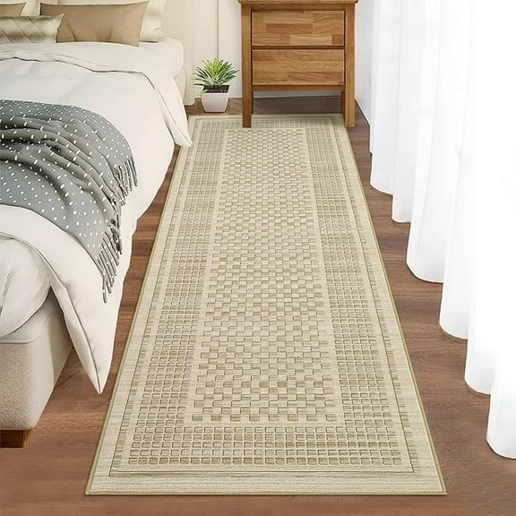Washable Runner Rug 2x6 Kitchen Rugs Non Slip Washable Modern Beige Indoor Entryway Rug Farmhouse Soft Bath Mat Stain Resistant Carpet for Bedroom Hallway Laundry 2'x6' Beige