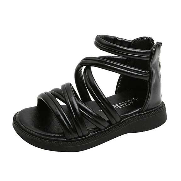 BYHONG Children Shoes High Top Flat Sandals Roman Fashion Outdoor Beach Sandals Affordable Kids’ Sandals All-Day Comfort Black 10.5