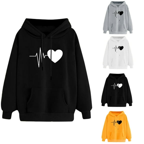 VerPetridure Women's Casual Heart Print Hoodies Long Sleeve Drawstring Pullover Sweatshirts Fall Lightweight Pullover Tops with Pocket