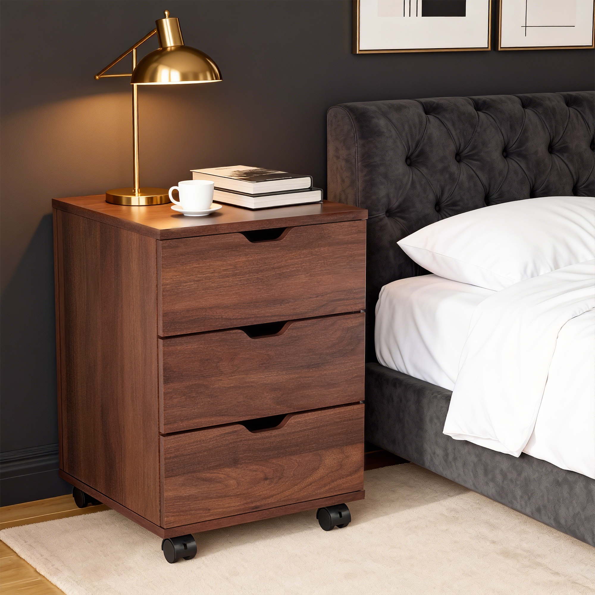 MAYEERTY 16*22"Brown 3-Drawer Vertical Wood File Cabinet with Casters for Home Office, Fully Assembled