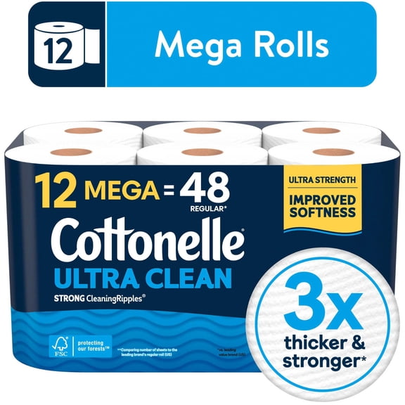 Cottonelle Ultra Clean Toilet Paper, 12 Mega Rolls