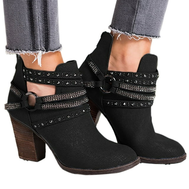 NECHOLOGY Botas Mujer Adulto Femenino Zapatos Botines de mujer Botas decorativas con de imitación y manga de tacón grueso para mujer, europeas y , 2022 (Black, 8)