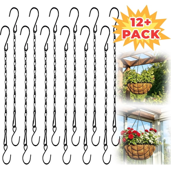 Plant Hanger Chain, 6 Pack 11" Plant Hanger,Black Hanging Chains with S Hooks for Hanging Plants,Adjustable Replacement Plant Hangers Outdoor for Bird Feeders, Black-6pcs