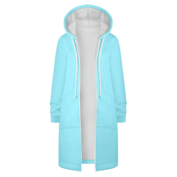 Lindreshi Womens Full-Zip Hooded Sweatshirt Women's Solid Color Jacket Thickening and Fleece and Winter Casual Zipper Long Sleeve Pocket Hooded Long Sweater