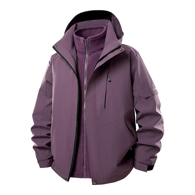 WRKEKC Men's Outdoor Hooded Jacket Wind-Resistant Lightweight with Zippered Pockets for Hiking Running Climbing and All-Weather Training in Solid Color Purple 4XL