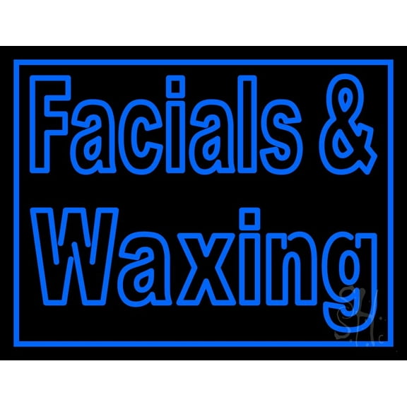 Blue Facial And Waxing LED Neon Sign 15 x 19 - inches, Black Square Cut Acrylic Backing, with Dimmer - Bright and Premium built indoor LED Neon Sign for Spa interior decor and storefront.