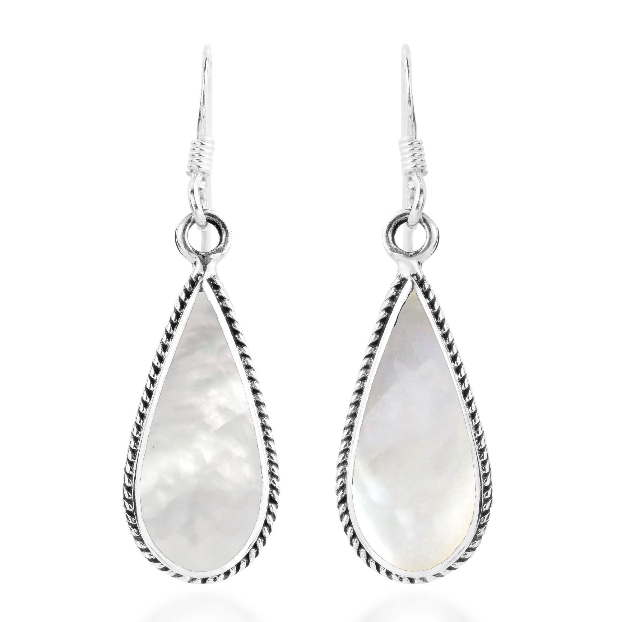 Classic Teardrop Shaped White MOP Inlaid Sterling Silver Dangle