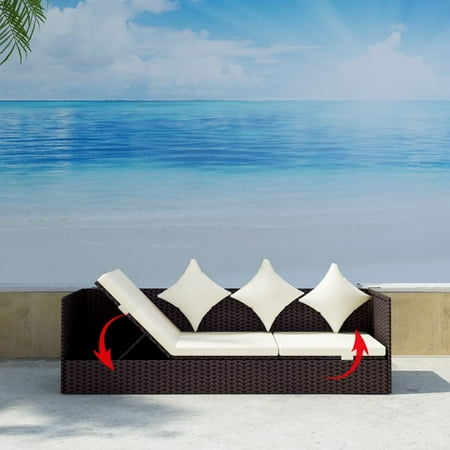 Black Rattan 3 Seater Sofa Patio Rattan Sofa Set Outdoor Garden Patio Wicker Rattan Adjustable Steel Frame Conversation Sofa Furniture Set with 1 Cushion and 4 Pillows Brown ()