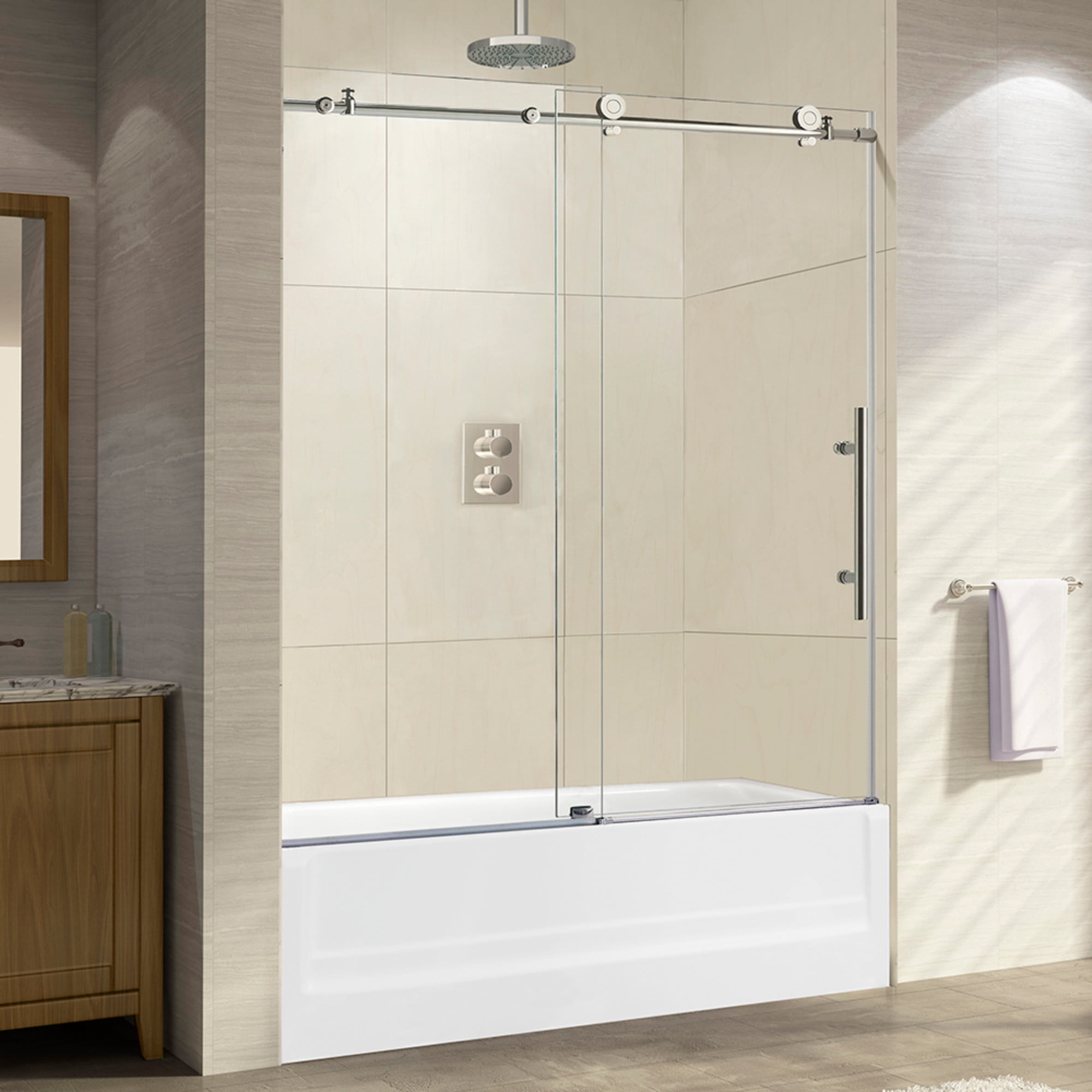 Chrome Frameless Sliding Bathtub Door with Clear Tempered Glass