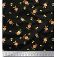 thumbnail image 1 of Soimoi Black Poly Georgette Fabric Leaves & Grandiflora Roses Floral Decor Fabric Printed Yard 52 Inch Wide, 1 of 5
