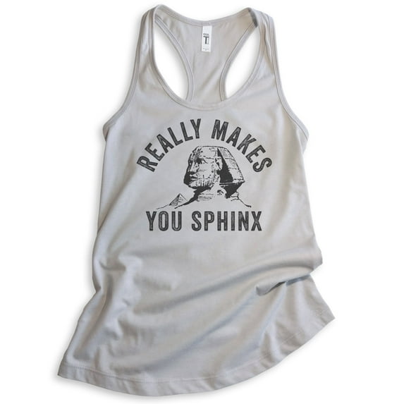 Really Makes You Sphinx Tank Top, Ladies Racerback Tank Top, Pun Tank, Egypt Tank, Egyptian Sphinx Tank, Silver Gray, XX-Large