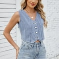 thumbnail image 7 of Aueoeo Womens Denim Vests Top Trendy Sleeveless Jean Jackets Button Up Western Denim Waistcoat Suit Top, 7 of 7