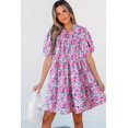 thumbnail image 3 of Women's Pink Floral Collared Half Placket Short Sleeve Loose Dress - Effortlessly Chic A-Line Design | [ZhiHiMeRi] | (US 12-14)L, 3 of 11