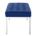 thumbnail image 4 of Contemporary Modern Urban Designer Living Room Lounge Club Lobby Accent Chair Bench, Faux Vinyl Leather Metal Steel, Navy Blue Silver, 4 of 4