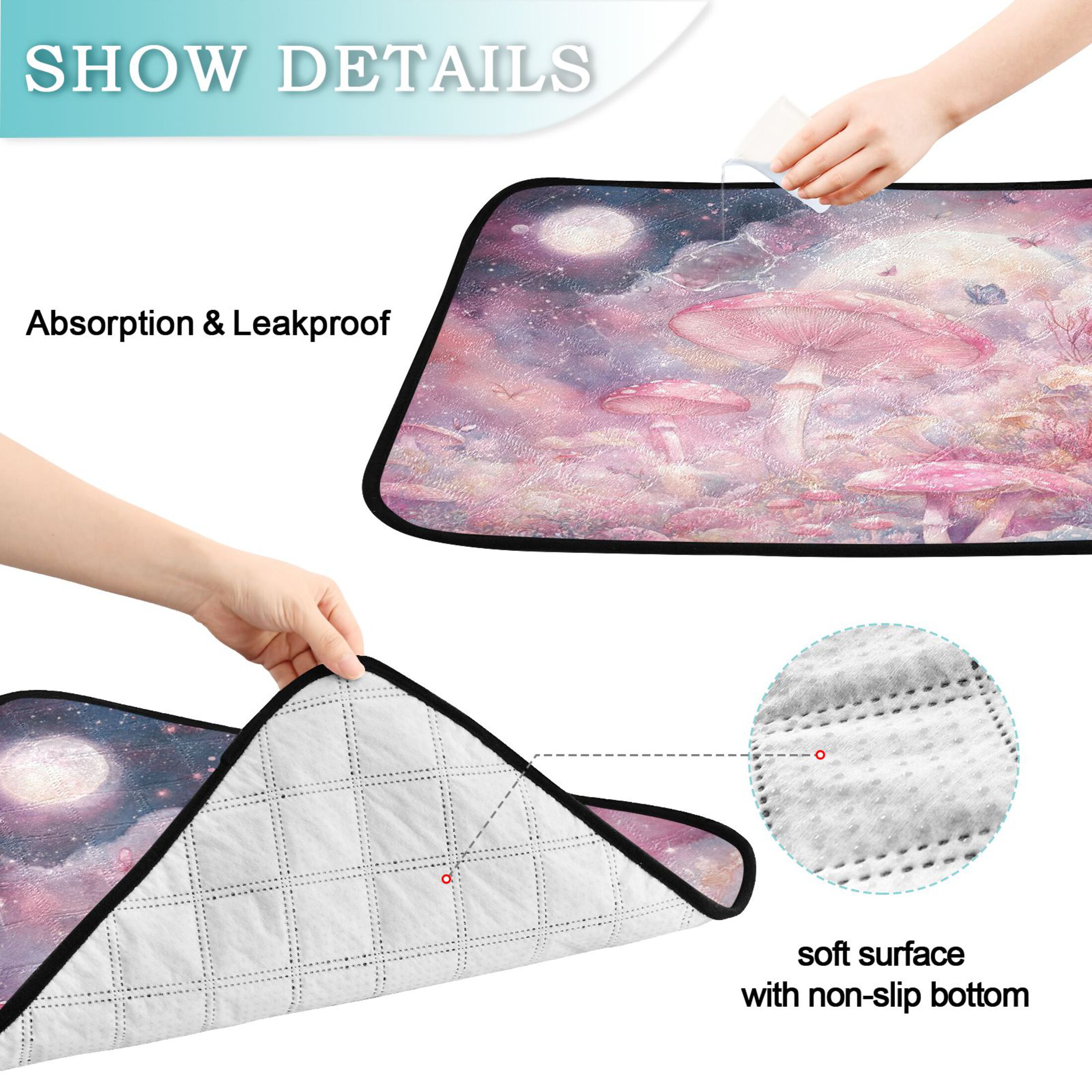 Qxltty Pink Mushroom Butterfly Cat litter Pads Pet Set of 3 Diaper Mats Center Anti-leakage Layer Absorbent Soft and Comfortable