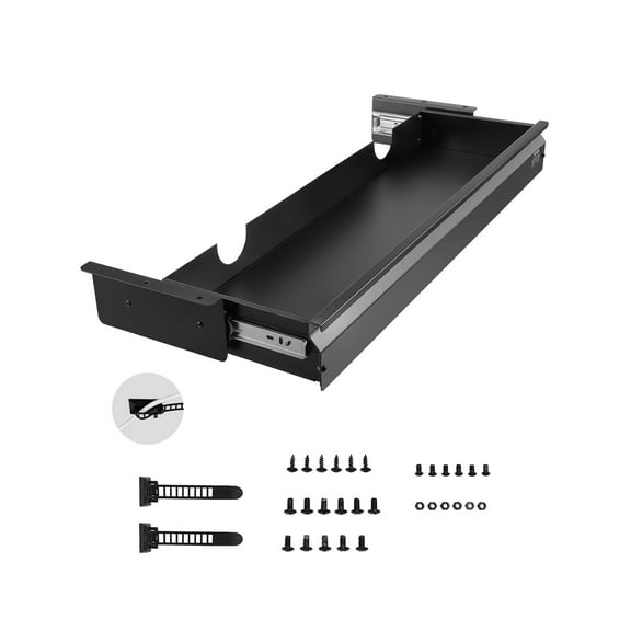 VEVOR 33" Wide Under Desk Drawer Slide Out, Under Desk Mount Pull Out Drawer Attachment, Hidden Desk Storage Organizer, Under Table Pencil Drawer for Office Home Sit Stand Workstation, 33x9x4 In
