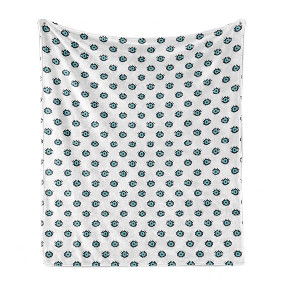 Eyes Soft Flannel Fleece Blanket, Repeated Illustration of Doodle Eye Motifs with Eyelashes on a Plain Background, Cozy Plush for Indoor and Outdoor Use, 50" x 60", Seafoam and White, by Ambesonne
