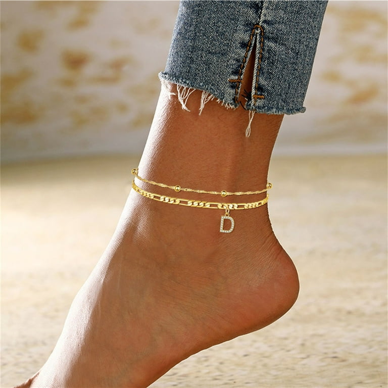 Gold Anklet Letter D Anklet MANHUJI Expandable Ring Bracelet