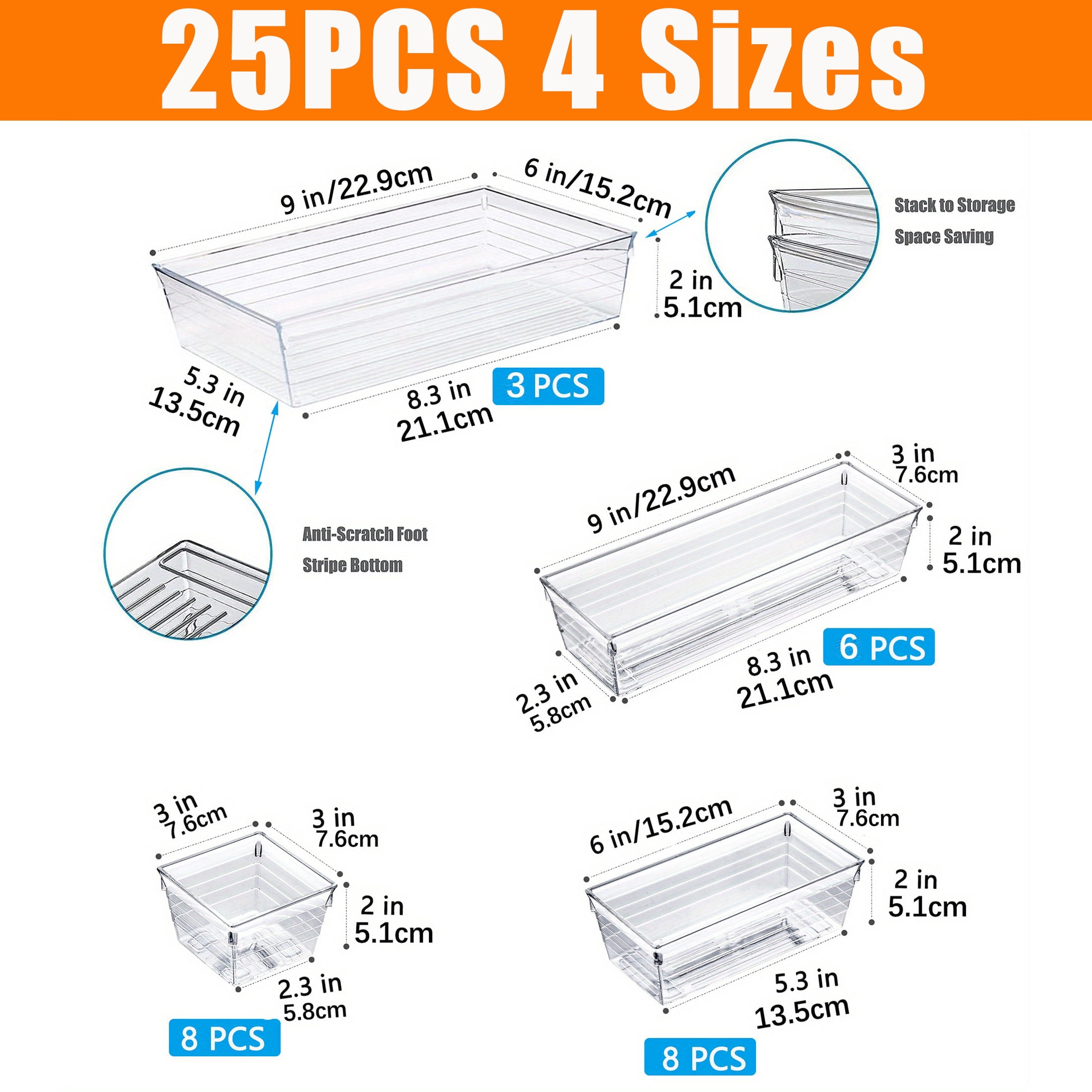 Sawuky 1-Compartment Desk Organizer Shelf & Storage with 25 Pieces of Clear Plastic Tray,Space, 25 Count