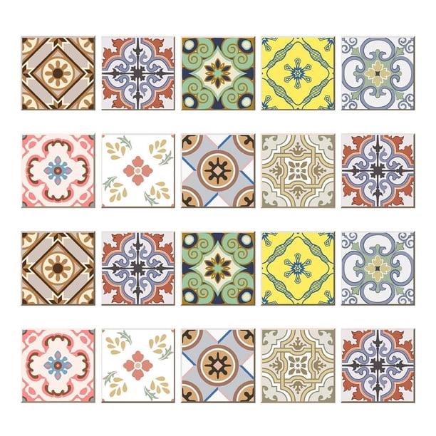 Paquete de 20 Pegatinas Azulejos, Pegatinas de Transferencia de Azulejos de Pared Estilo Marroquí, Autoadhesivas, Aecoración de Arte Vintage B 10x10cm Baoblaze Mosaico de azulejos de pared pegatinas