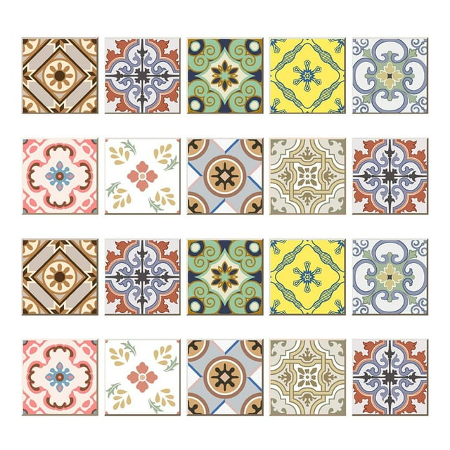 Rongfmy 20 Pieces Bohemia Mosaic Wall Tiles Sticker Floor Sticker Home Kitchen Oil B 10x10cm