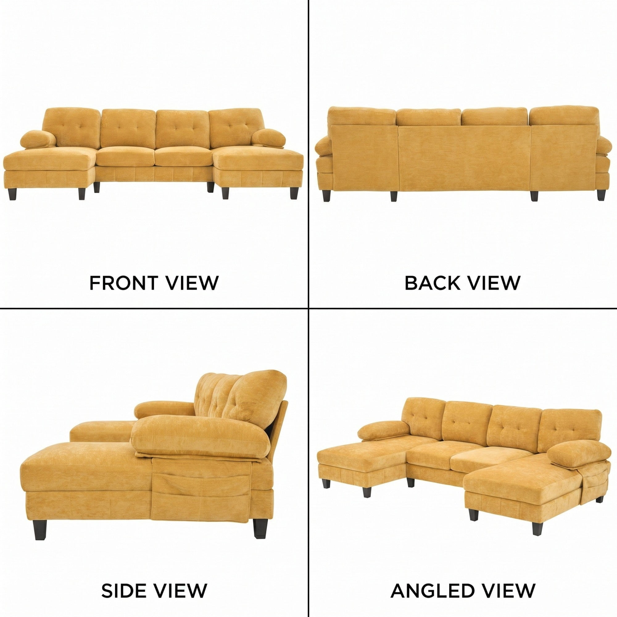 Sailvan 103.5" U-Shaped Sectional Sofa, Chenille Fabric Couch with Dual Chaises and Storage Pockets Yellow