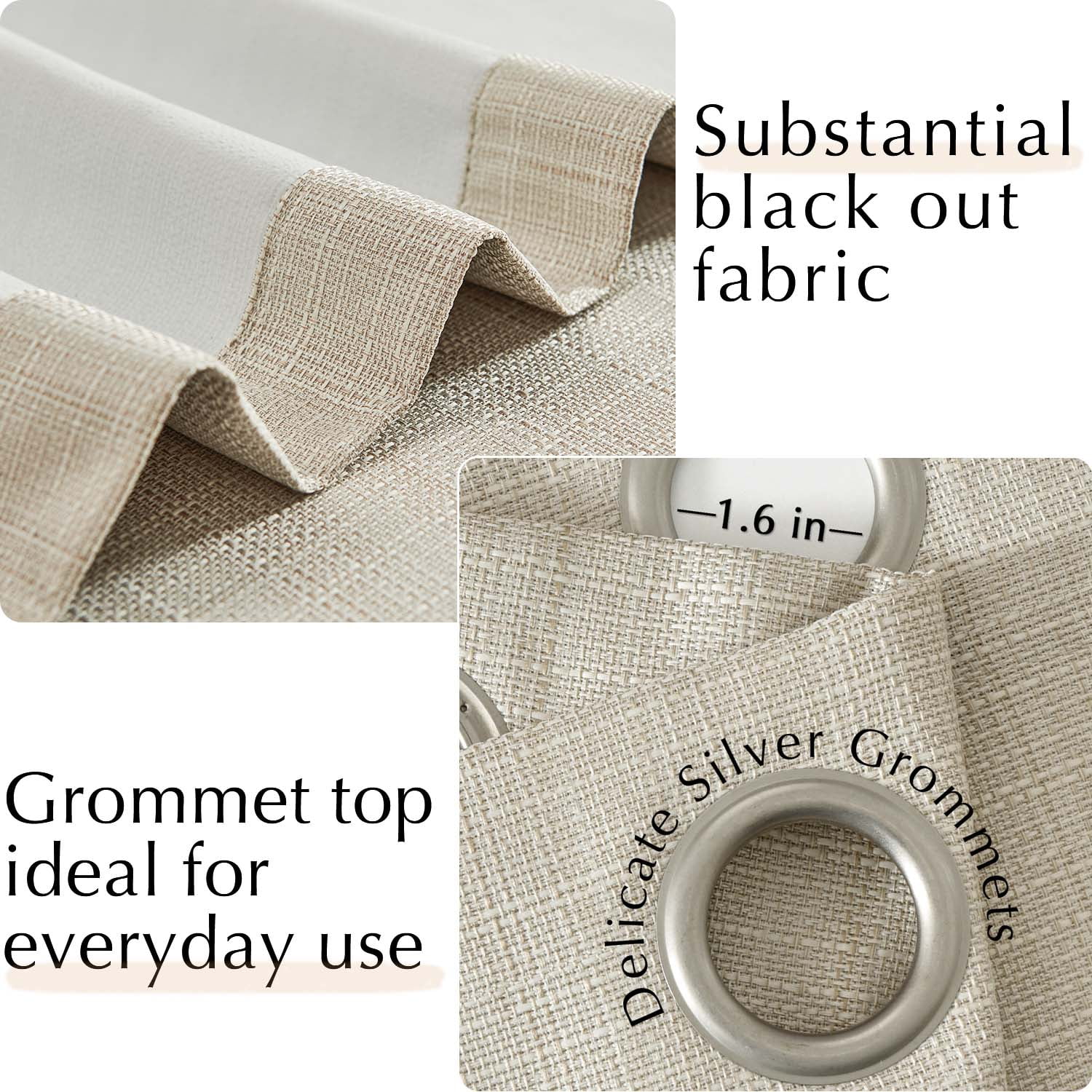 Curtainking Blackout Curtains 38 x 96 Inches Beige Linen Textured Drapes for Bedroom Grommet 2 Panels