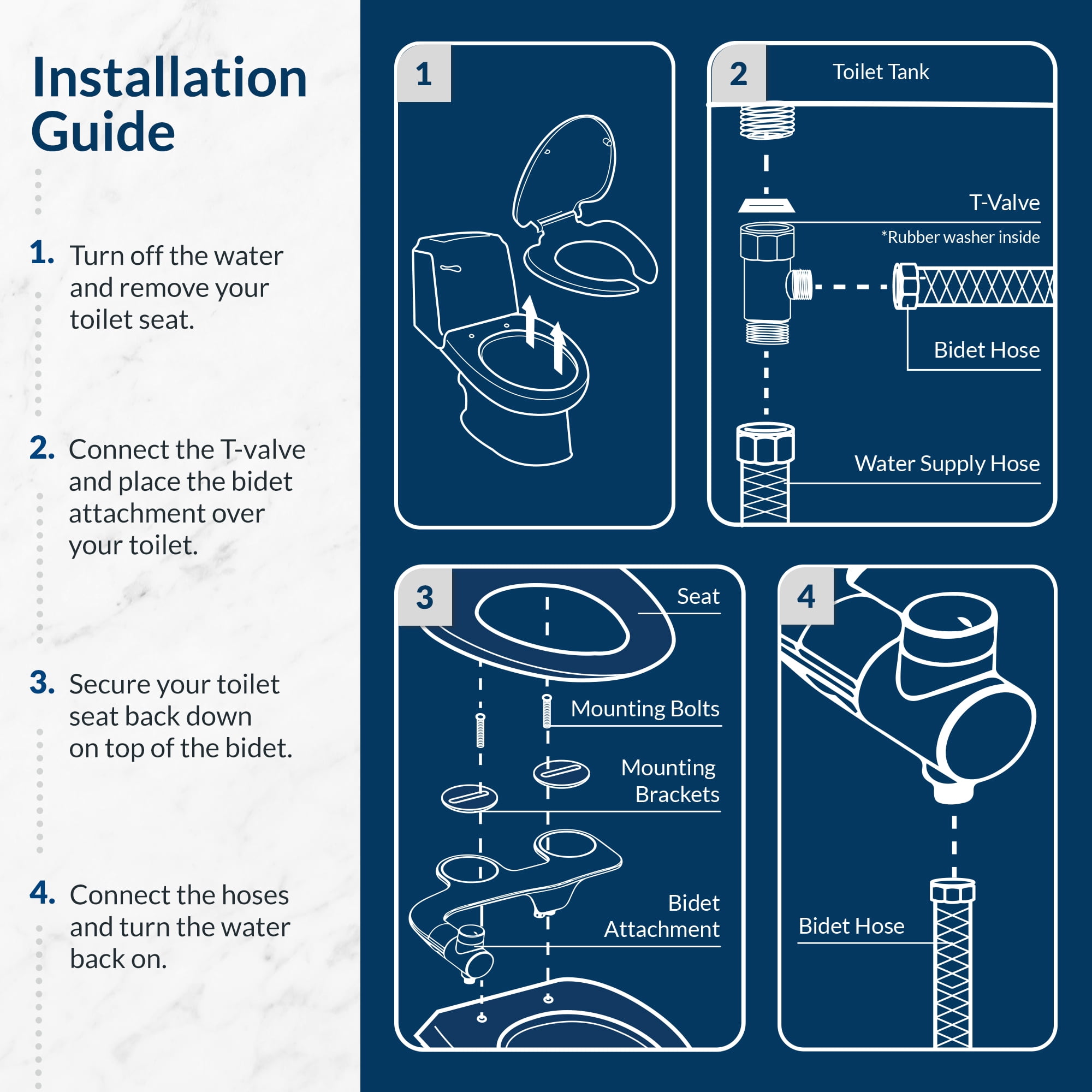 Bio Bidet Essential Bidet Toilet Attachment in White with Dual Nozzle, Fresh Water Spray, Non Electric, Easy to Install, Brass Inlet and Internal Valve,
