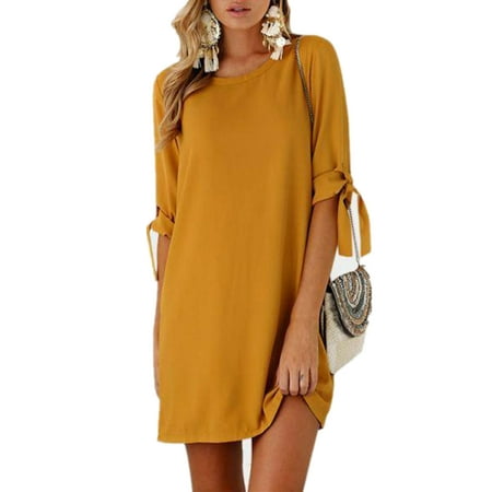 - Womens Adjustable Long Sleeve O Neck Casual Mini Dresses