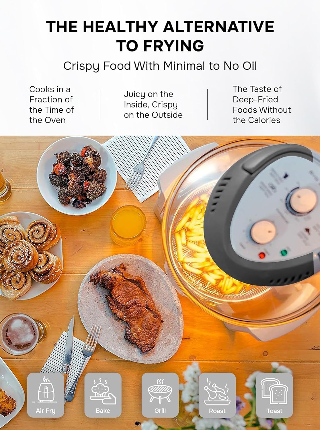 Big Boss 16Qt Large Air Fryer Oven with 50+ Recipe Book AirFryer Oven Makes Healthier Crispy Foods Gray - image 3 of 9