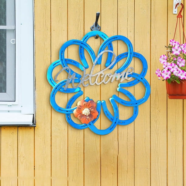 Corona de Herraduras de Metal para San Valentín | Decoración de Pared Exterior con Herraduras Recicladas | Flores de Metal Galvanizado | Regalo Romántico para Aniversario, Compromiso y Boda | Decorac