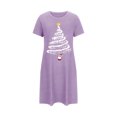 thumbnail image 2 of Chemises de Nuit Grande Taille pour Femmes de Noël à Manches Courtes, Robe de Nuit de Fête à Col Rond, Violet, P, 2 of 5
