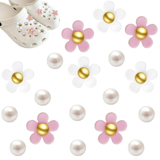 FloreceBien Colgante de zapatos de flores 19-25 piezas, decoración de zapatos de flores de perlas de diamantes de agua de cristal, lindo colgante de zapatos para niñas y mujeres