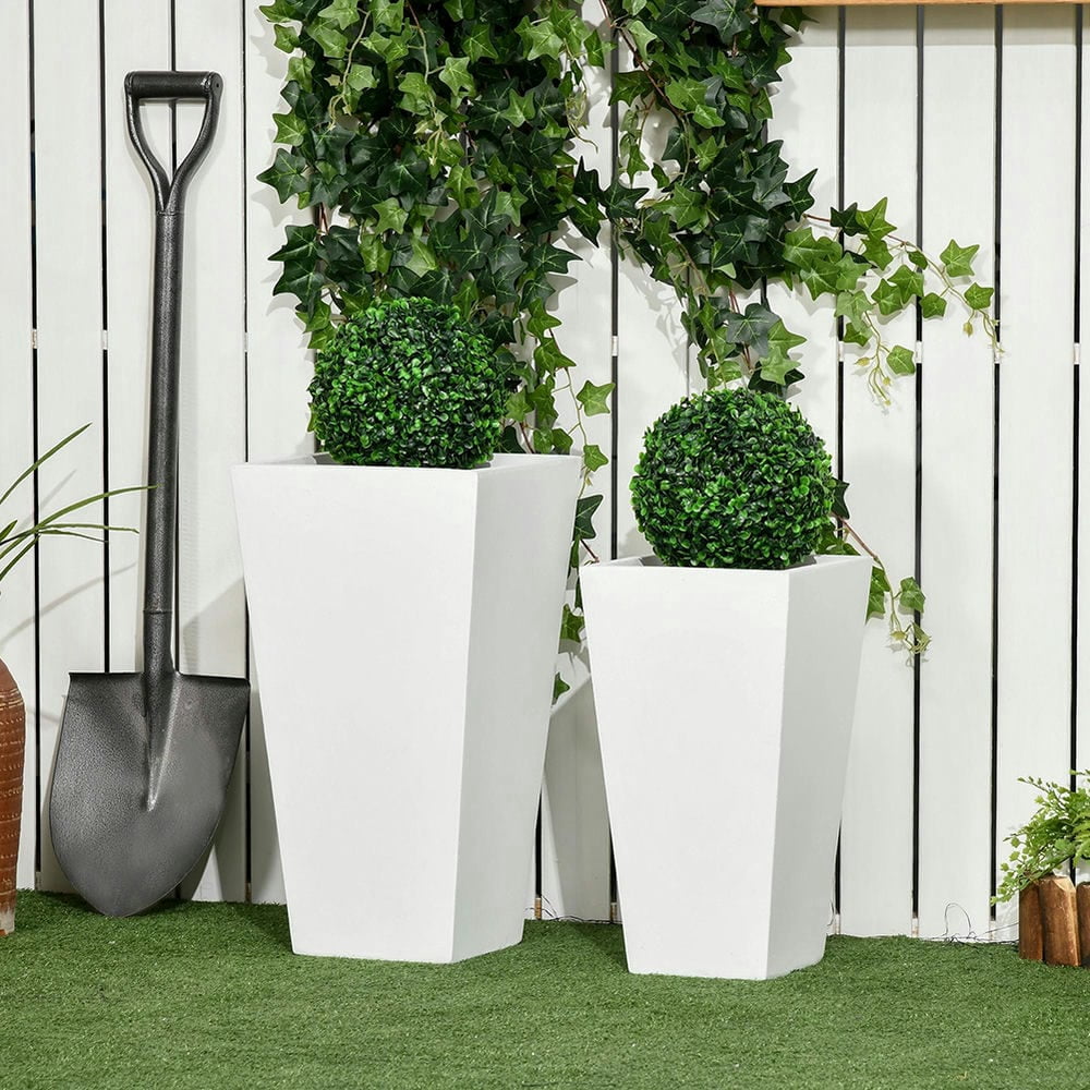 Spaco 22in & 18in 2-Pack Outdoor Planter Set, Flower Pots with Drainage Holes, Durable & Stackable Plant Pot, for Porch, Entryway, Patio, Yard, Garden, White