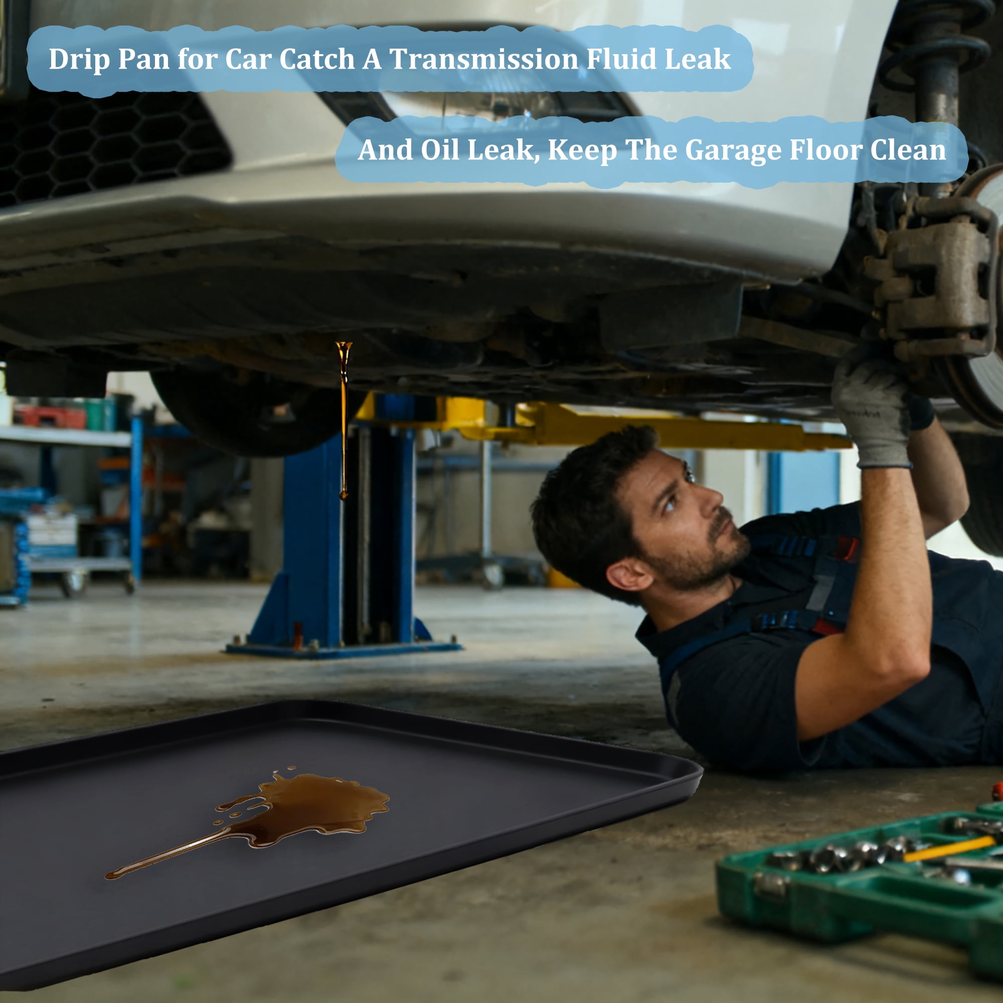 Oil Drip Pan for Under Car, Oil Spill Mat for Garage Floor Driveway Outdoor Oil Drip Tray Waterproof  Silicone Oil Drip Pan No Splatter Non-Slip Oil Catch Pan Easy to Clean Reusable