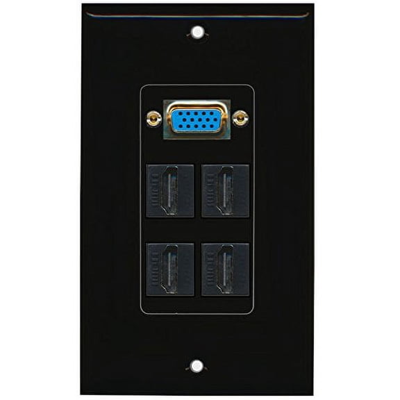 RiteAV (1 Gang Decorative Svga 4 HDMI Black Wall Plate Black