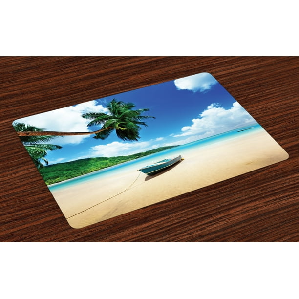 Beach Placemats Set of 4 Boat On The Beach Mahe Island Lagoon