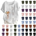 thumbnail image 6 of Fmbrln Linen Shirts for Women Plus Size Summer Short Sleeve Crew Neck Button Cute Print Tops Casual Loose Lightweight Blouses, 6 of 6