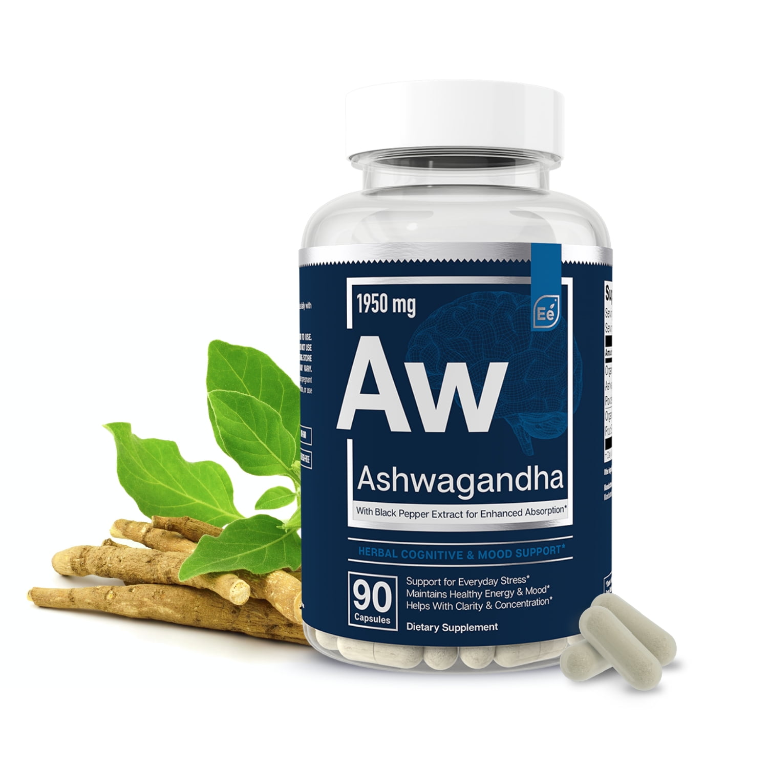 Ashwagandha Root 1950mg with Black Pepper Extract for Absorption