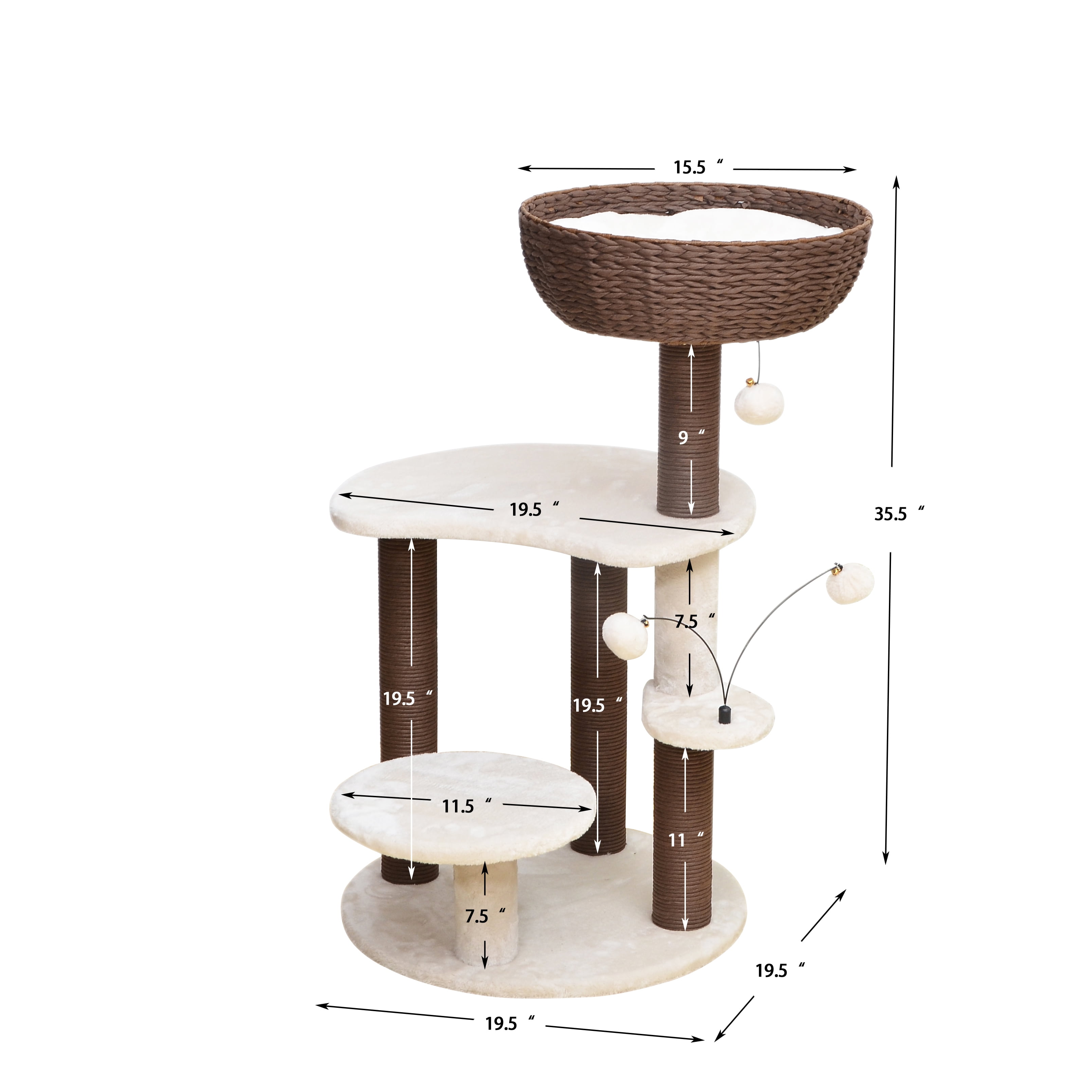 PetPals 35"H 5-Lvl Cat Tree with Handwoven Nest Bed Plush Pads and Paper Rope Scratching Posts