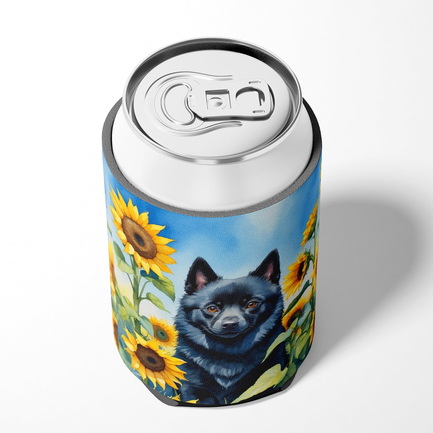 Schipperke in Sunflowers Can or Bottle Hugger 3 in x 5 in