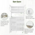 thumbnail image 3 of 82" Tall Hall Tree with Tempered Glass Doors and 3 Hooks, Storage Shoe Cabinet with 3 Flip Drawers, Open Shelves and Cabinets, Narrow Wood Foyer Cabinet Shoe Rack Pantry Cabinet, Small White, 3 of 9
