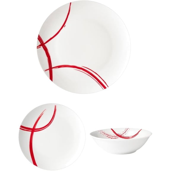 Vajilla de Porcelana Moderna 24 piezas para 8 personas, Colección Lines Color Rojo con Caja de Regalo