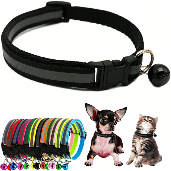 SUBAI Xxs Dog Collar with Bell Reflective Xsmall Cat Kitten Puppy Collar Xs,Adjustable Buckle for Extra Small X-Small Puppies Tiny Little Cats Boy Girl Pets Kitten Yorkie Chihuahua Teacup
