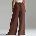 thumbnail image 4 of Dwellite Women Linen Pants Wide Leg Summer Flowy Elastic Waist Palazzo Beach Vacation Clothes Travel Trousers with Pockets Brown 2XL, 4 of 5