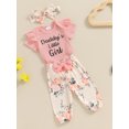 thumbnail image 3 of Bagilaanoe 3pcs Newborn Baby Girl Summer Outfits Pants Set Letter Short Sleeve Romper Tops + Floral Leggings + Headband 3M 6M 12M 18M Infant Casual Clothes, 3 of 7